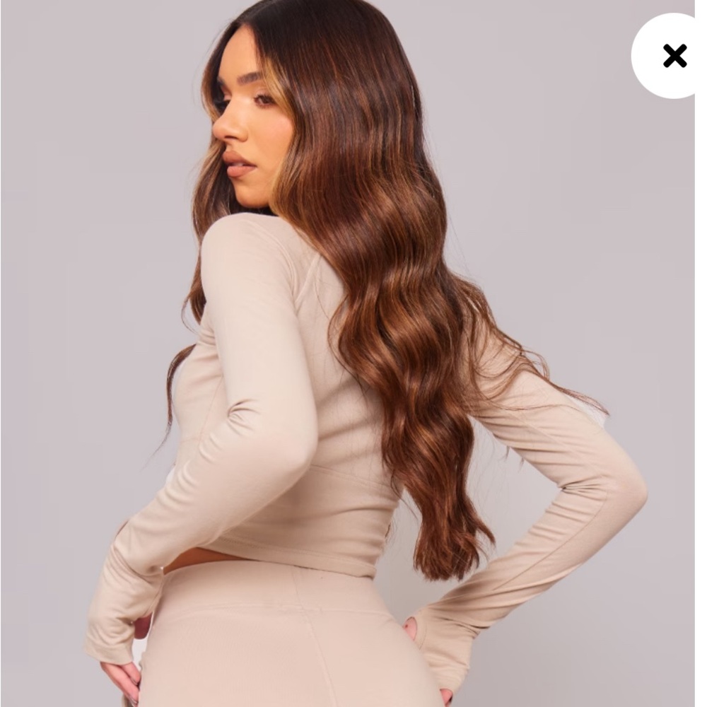 New with tags PRETTYLITTLETHING Beige Badge Corset Detail Long Sleeve Top - Picture 2 of 6